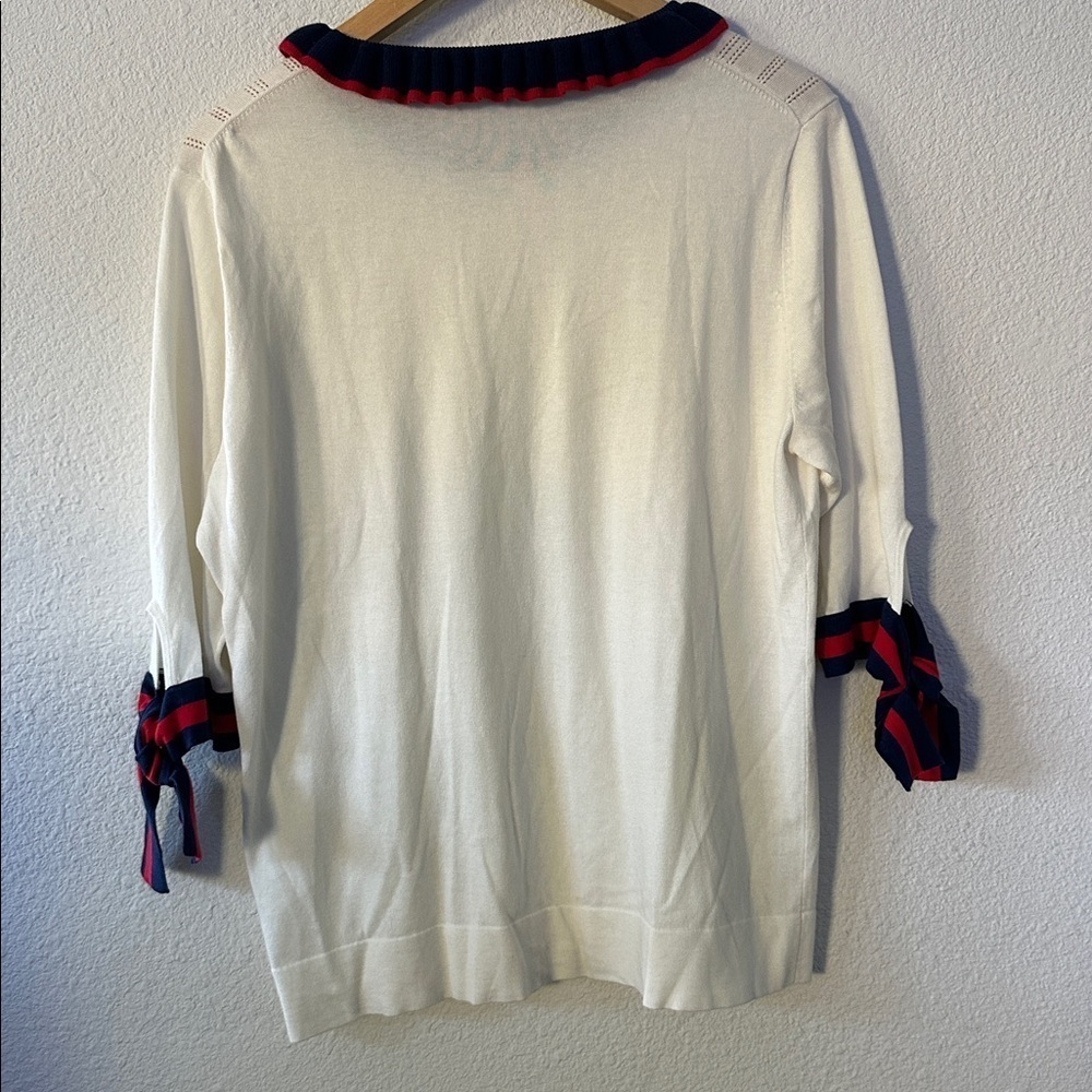 Draper James - Cream Top with Red and Blue Accents - Picture 4 of 5